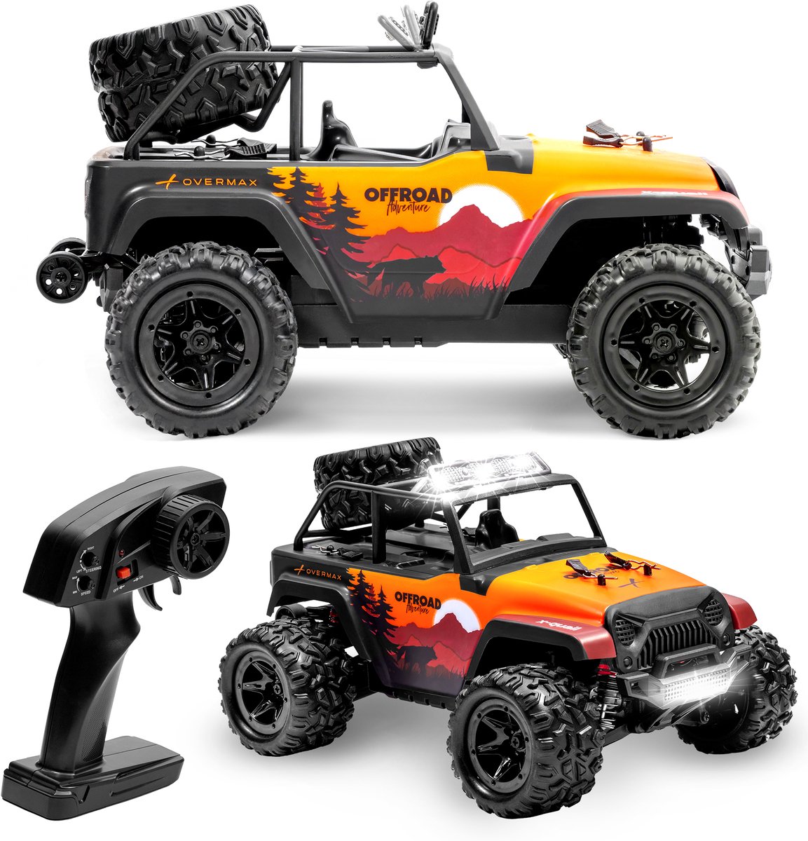 Overmax X-Quail RC auto / RC car 4x4 crawler 1:18 – drievoudige LED verlichting – 2 accu’s (tot 40 min) – wheelie functie – metalen aandrijfas – onafhankelijke vering – 25 km/h – terrein off-road model - Bestuurbare Auto