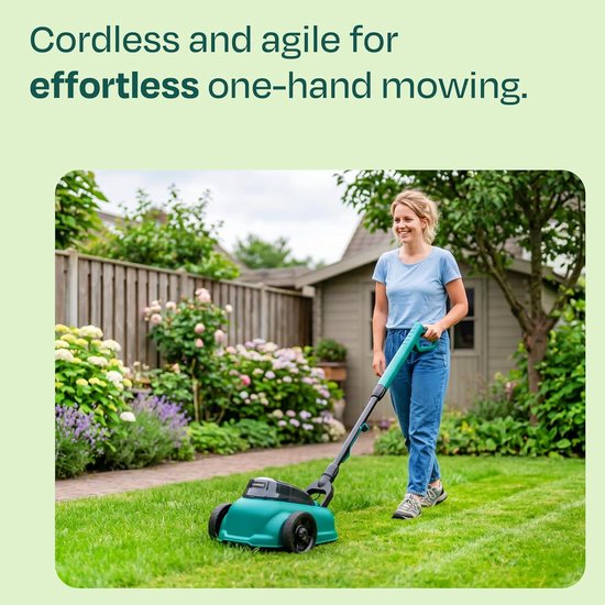 Accu grasmaaier - Kleine tuinmaaier - Gazononderhoud - Mulchfunctie - 22 cm maaibreedte - Groen — afbeelding 5