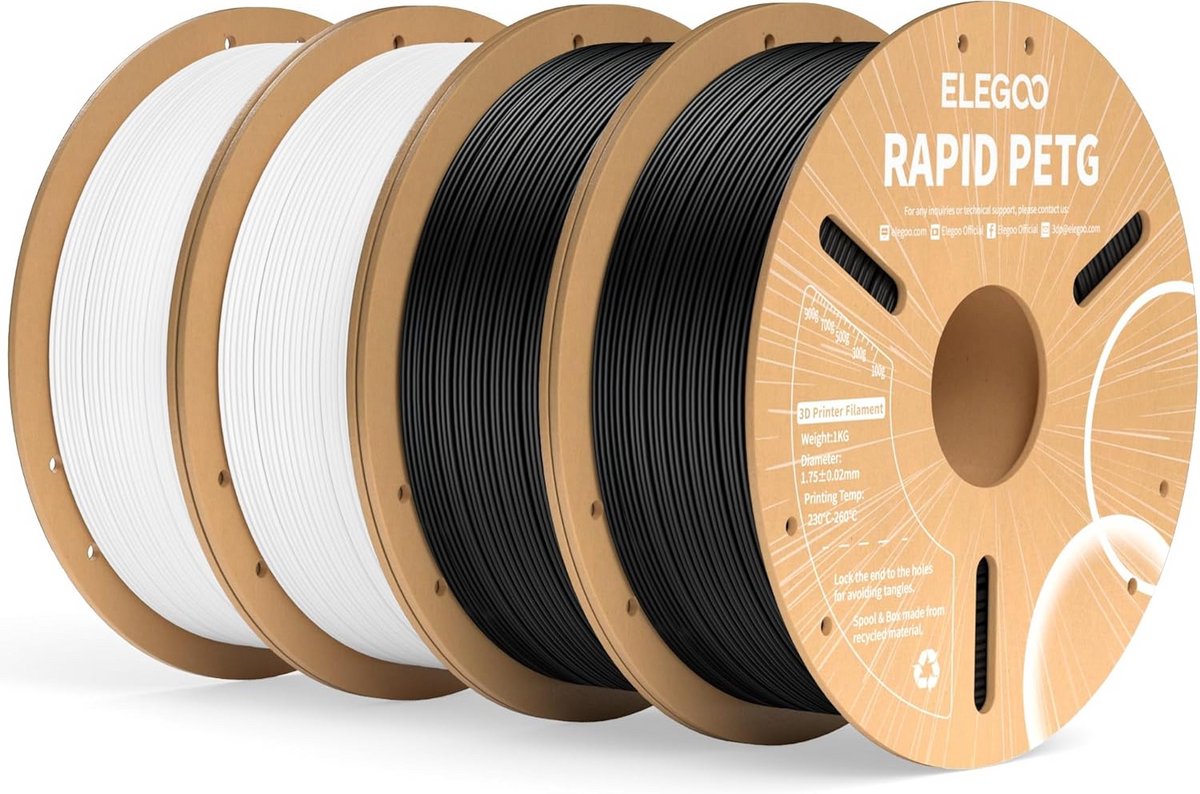 Snel 3D Printer Filament PETG 1.75mm Zwart & Wit - 4KG Set - Hoge Printsnelheid tot 600mm/s