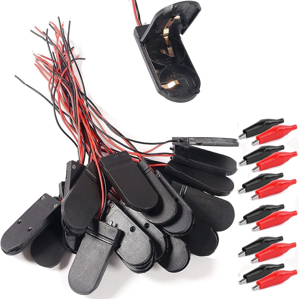 RUNCCI-YUN 20 Stuks CR2032 Batterijhouder met Schakelaar en 10 Krokodillenklemmen
