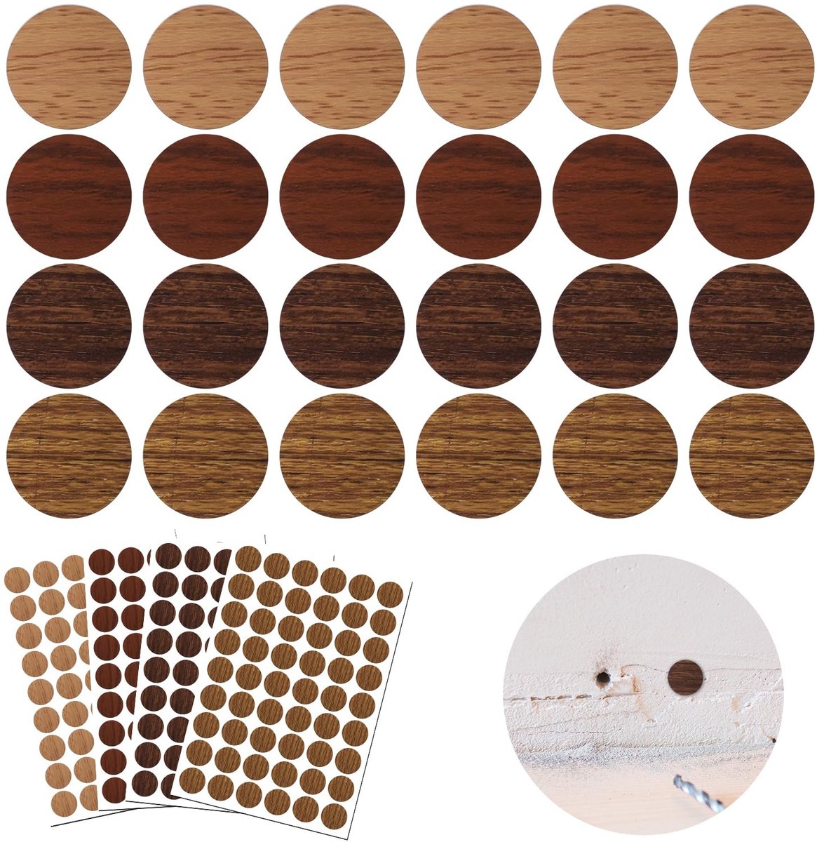 aladdien - Zelfklevende schroefdoppen - Gatenstickers voor meubels - Krasbestendig en waterdicht - 21 mm - Afdekkingen voor schroefgaten - Geschikt ...