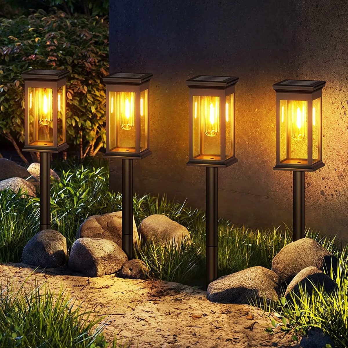 Set van 4 LED-zonnelampen, tuinverlichting op zonne-energie, grondlampen Geschikt voor buiten, gazonverlichting, decoratieve tuinverlichting