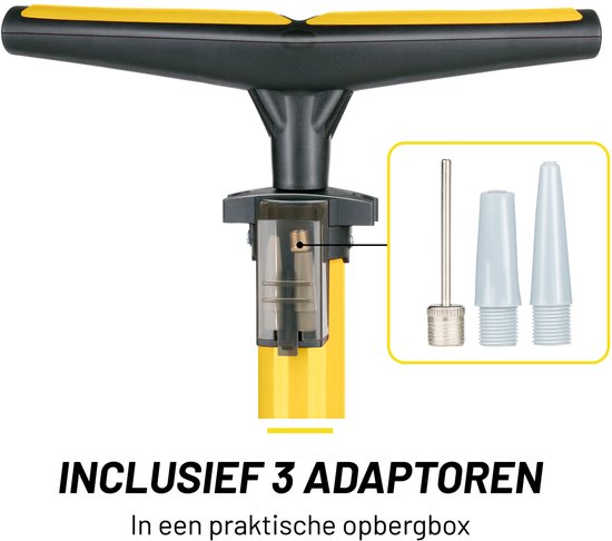 Dunlop Fietspomp met Drukmeter en Mini Fietspomp Set - Vloerpomp tot 180 PSI met Adapter - Compacte Handpomp voor Onderweg - Geschikt voor Presta Dunlop Schrader - Geel — afbeelding 4