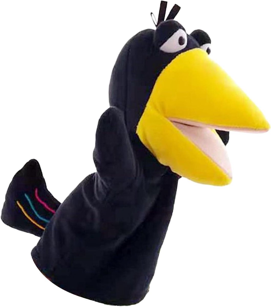 Handpoppen - Pluche Poppen - Rollenspellen - Beweegbare Mond - 23 cm - Zwart