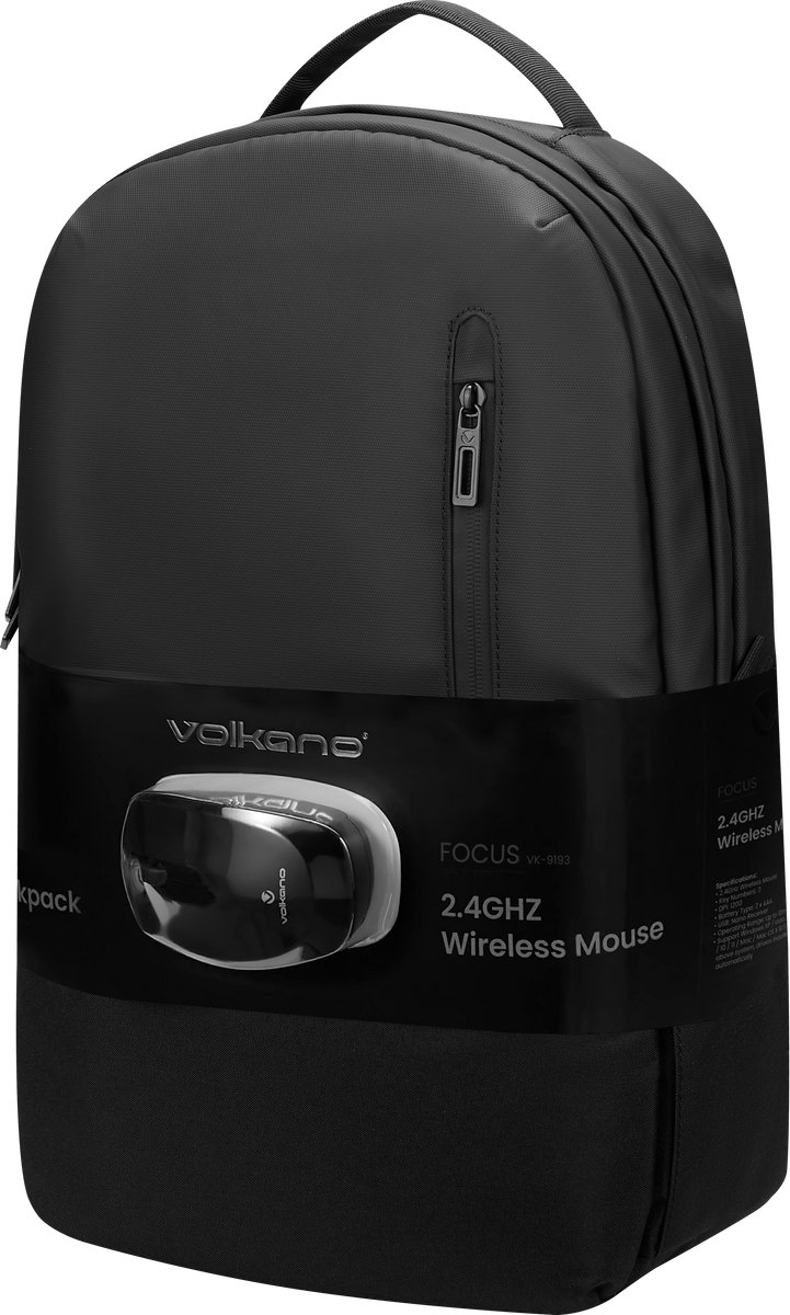 Volkano Focus Rugzak - Laptoptas 15,6 Inch - Met Draadloze Muis - Laptoptas Dames - Laptoptas Heren - Rugtas - Waterafstotend - Zwart