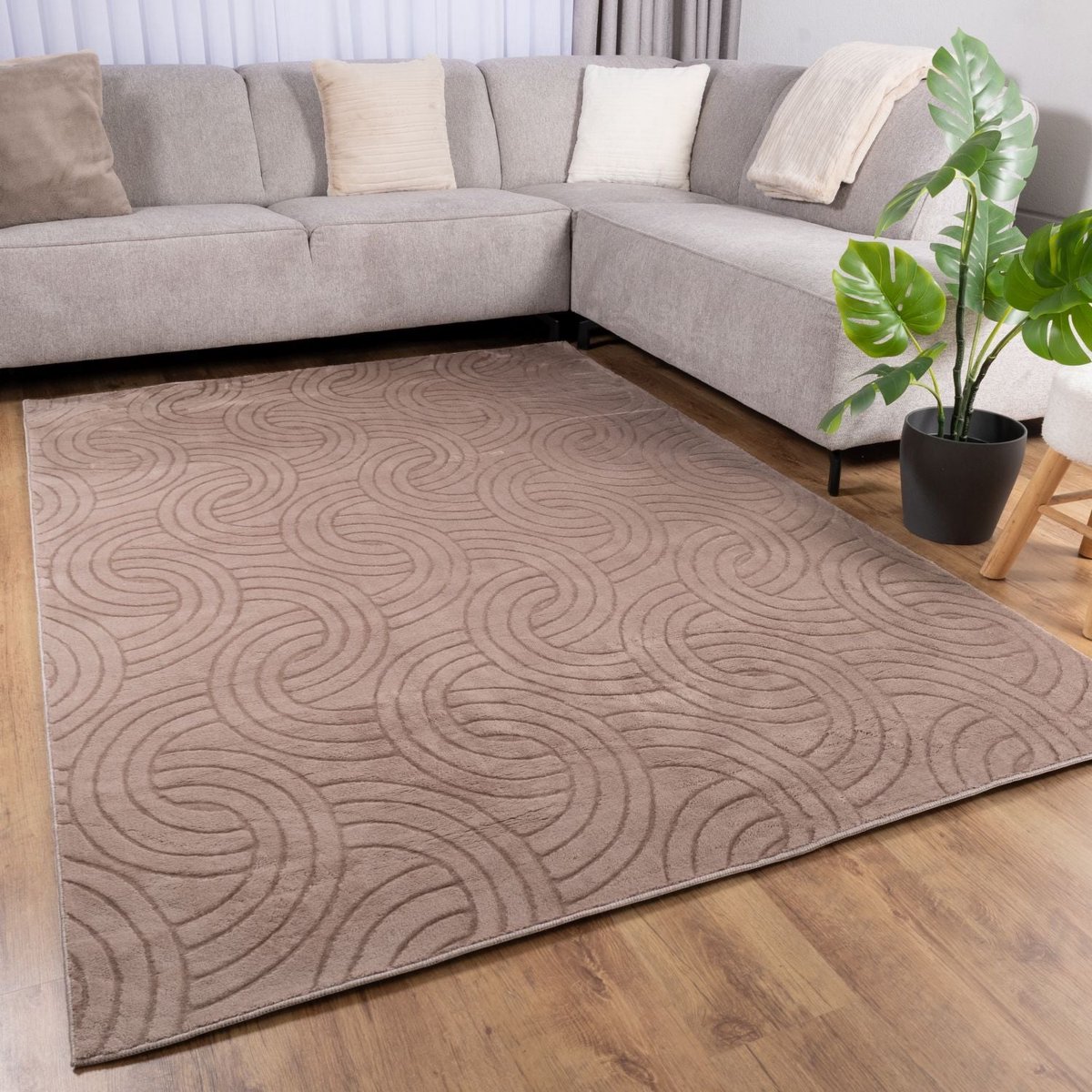 Taupe Tapijt Wasbaar Laagpolig Vloerkleed met Anti Slip Koho Japandi Stijl Wasbaar op 30° - 200x290cm- Modern - Woonkamer - Salon - Slaapkamer - Eetkamer