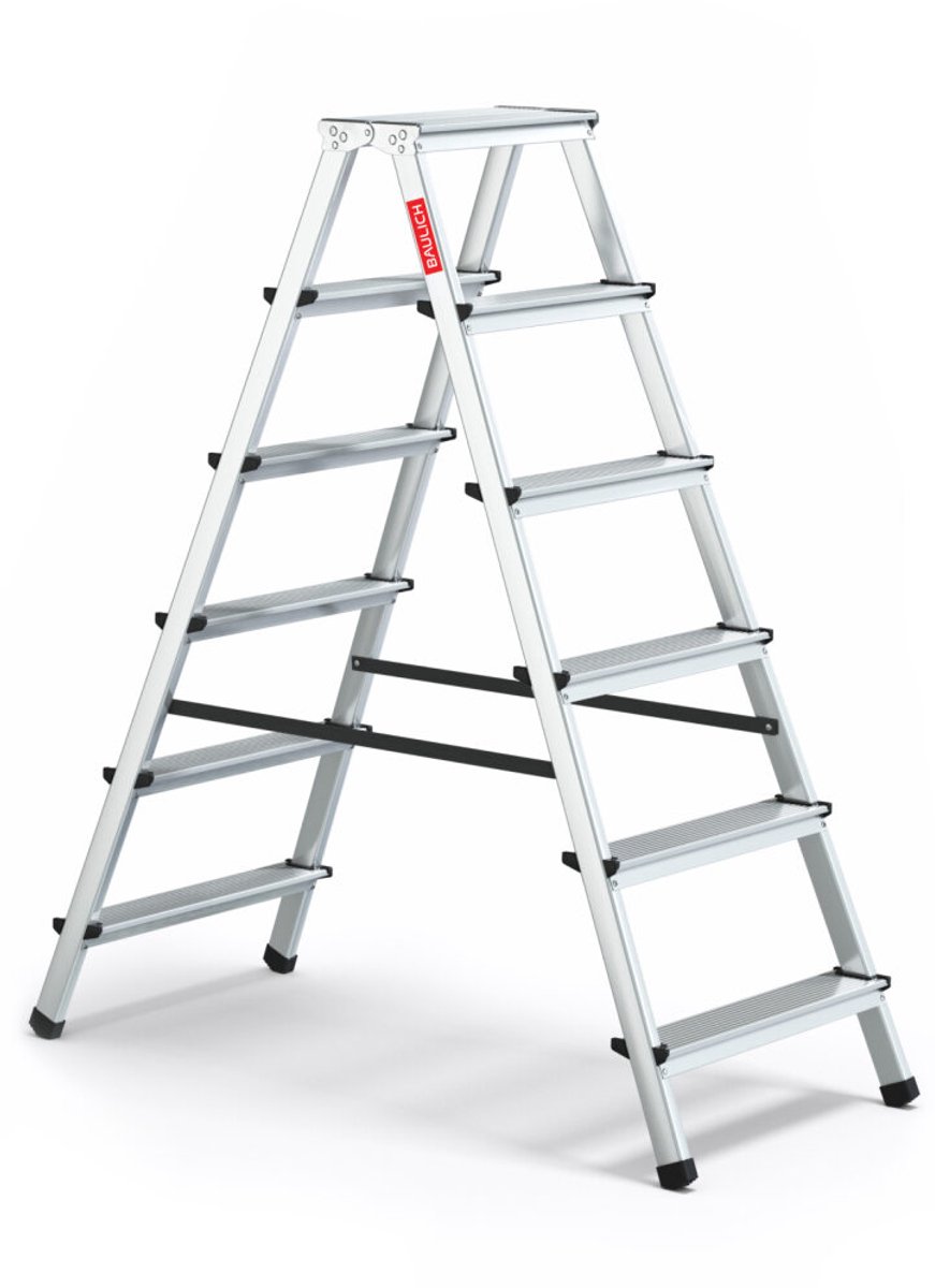 Baulich Dubbelzijdige aluminium trapladder - 6 treden met antislip platform - opvouwbare huishoudladder, werkhoogte 283 cm
