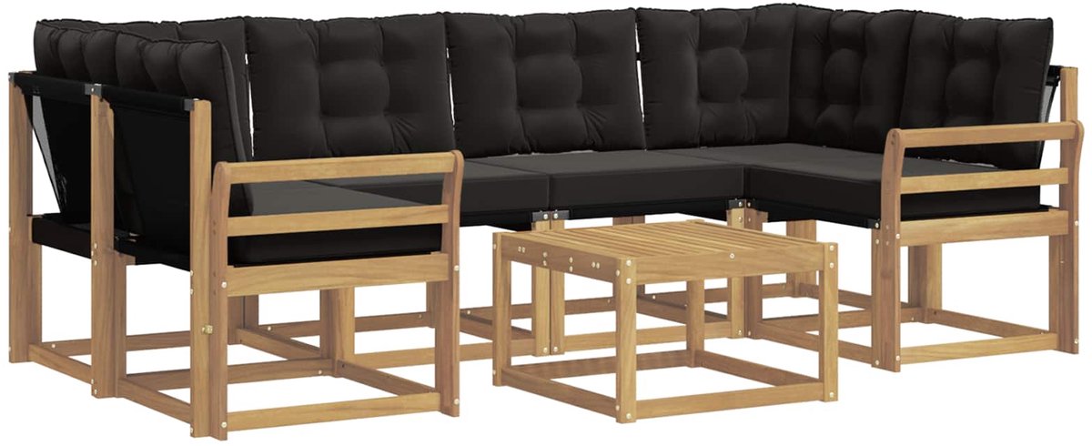 vidaXL Buiten - bank - set - 7 - st - 6-zits - Wit - en - zwart Wit en zwart