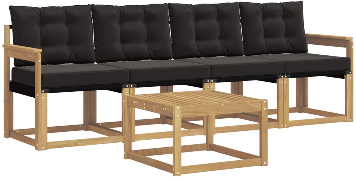 vidaXL Buiten - bank - set - 5 - st - 4-zits - Wit - en - zwart Wit en zwart