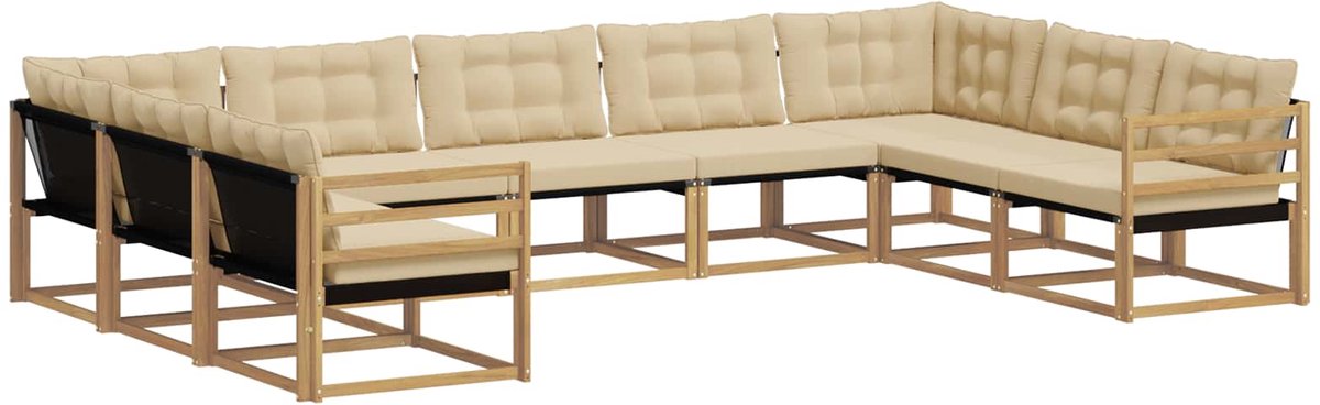 vidaXL Buiten - bank - set - 9 - st - 9-zits - Wit - en - Beige Wit en Beige