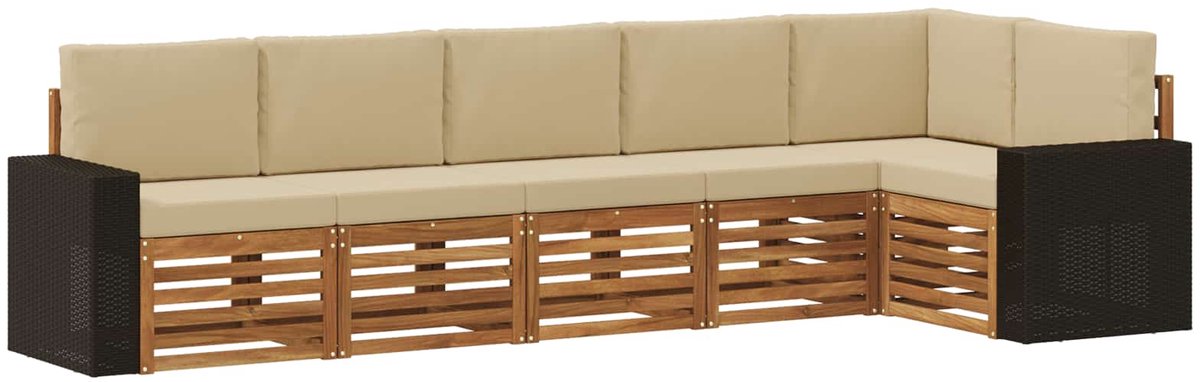 vidaXL Buiten - bank - set - 6 - st - 6-zits - Natuurlijk - en - Beige Natuurlijk en Beige