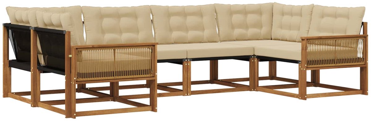 vidaXL Buiten - bank - set - 6 - st - 6-zits - Natuurlijk - en - Beige Natuurlijk en Beige