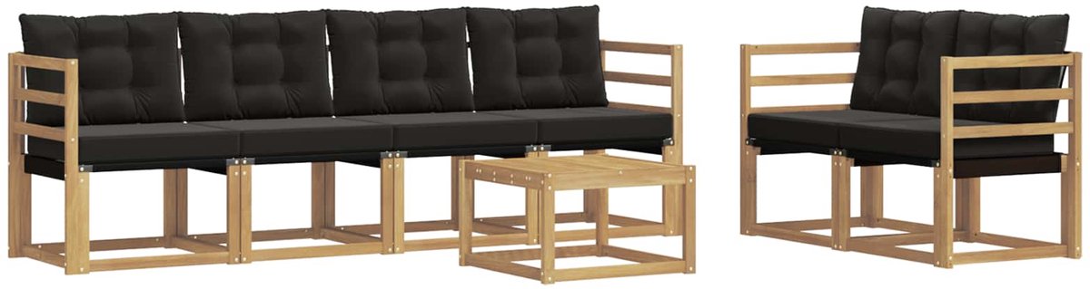 vidaXL Buiten - bank - set - 7 - st - 6-zits - White - and - Black Wit en zwart