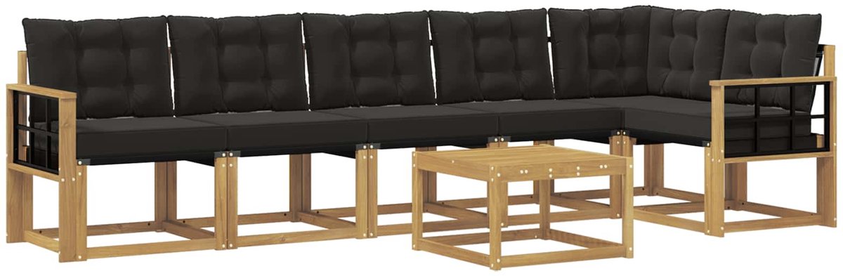 vidaXL Buiten - bank - set - 7 - st - 6-zits - Wit - en - zwart Wit en zwart