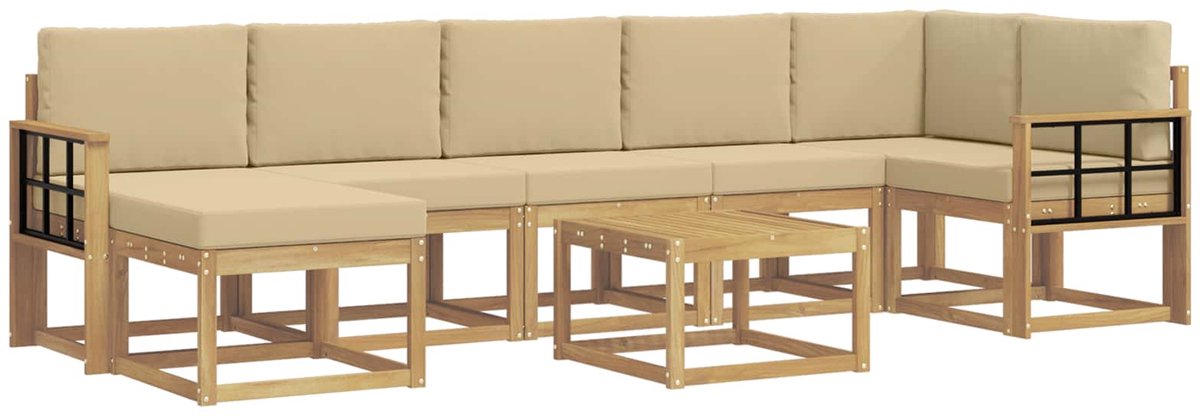 vidaXL Buiten - bank - set - 8 - st - 7-zits - Wit - en - Beige - Polyester Wit en Beige
