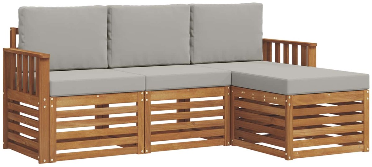 vidaXL Buiten - bank - set - 4 - st - 4-zits - Naturel - en - lichtgrijs Naturel en lichtgrijs