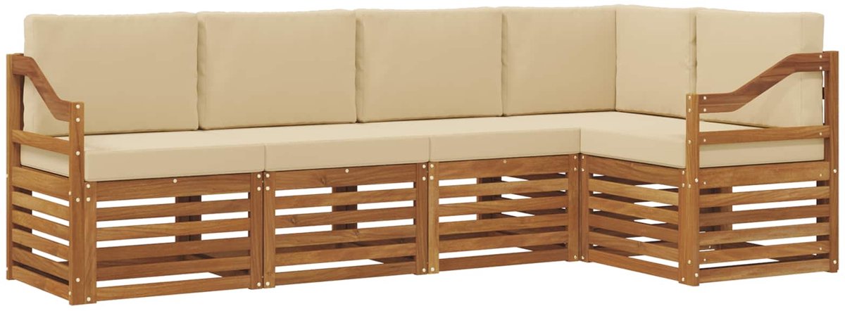 vidaXL Buiten - bank - set - 5 - st - 5-zits - Natuurlijk - en - Beige Natuurlijk en Beige