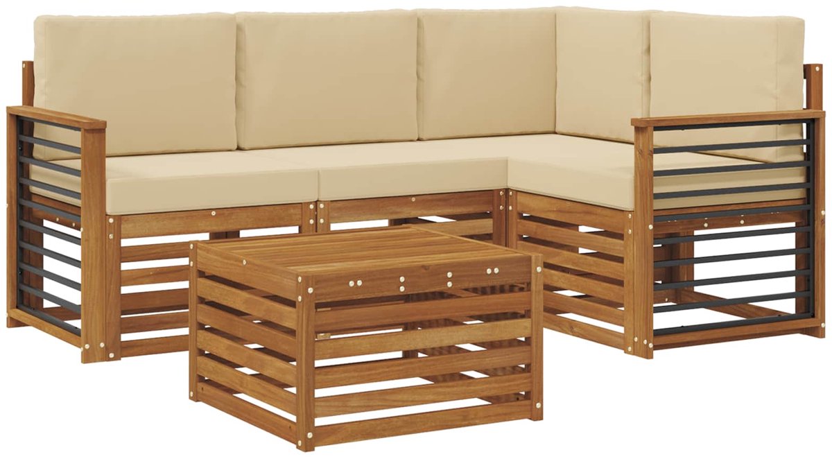 vidaXL Buiten - bank - set - 5 - st - 4-zits - Natuurlijk - en - Beige Natuurlijk en Beige