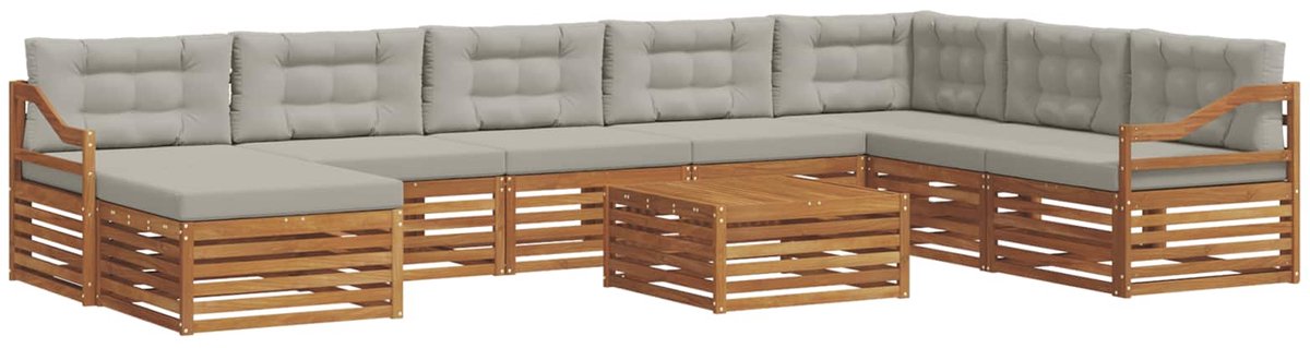 vidaXL Buiten - bank - set - 9 - st - 7-zits - Naturel - en - lichtgrijs Naturel en lichtgrijs