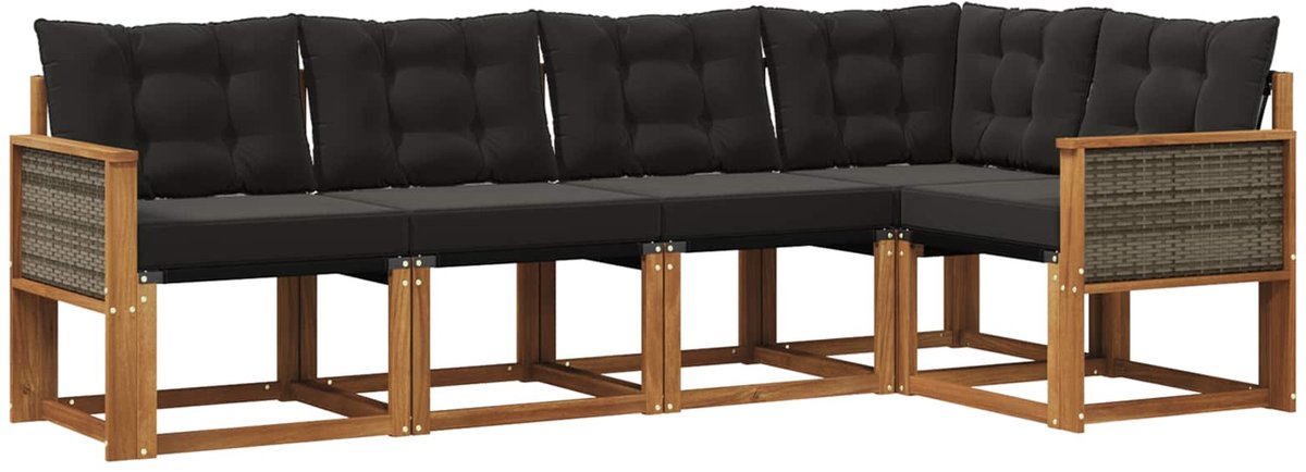 vidaXL Buiten - bank - set - 5 - st - 5-zits - Naturel - en - Zwart Naturel en Zwart