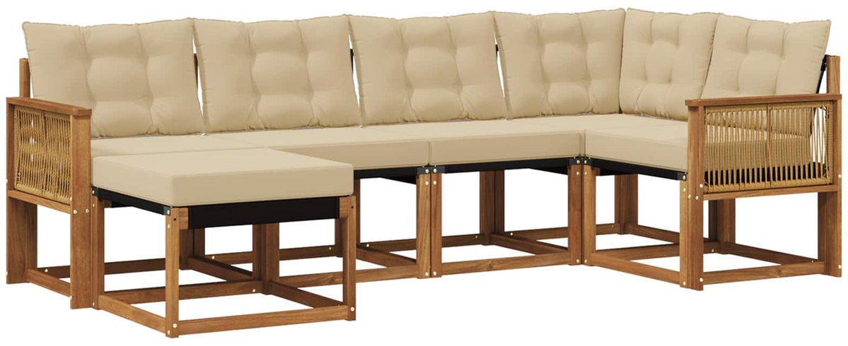 vidaXL Buiten - bank - set - 6 - st - 6-zits - Natuurlijk - en - Beige Natuurlijk en Beige