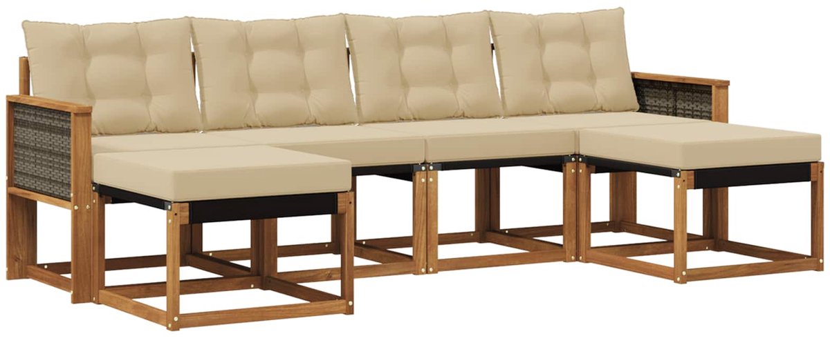 vidaXL Buiten - bank - set - 6 - st - 6-zits - Natuurlijk - en - Beige Natuurlijk en Beige