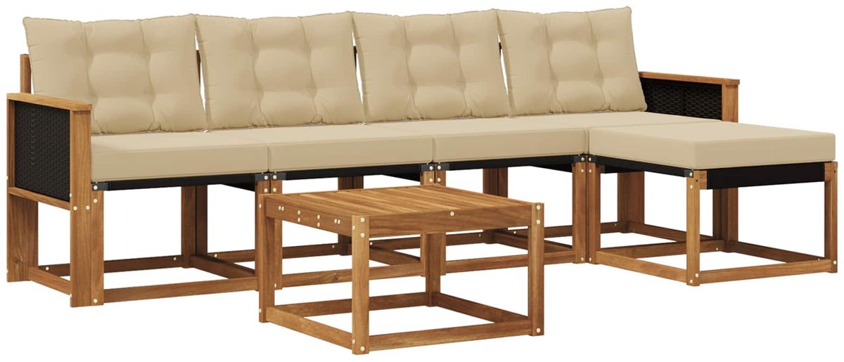 vidaXL Buiten - bank - set - 6 - st - 5-zits - Natuurlijk - en - Beige Natuurlijk en Beige