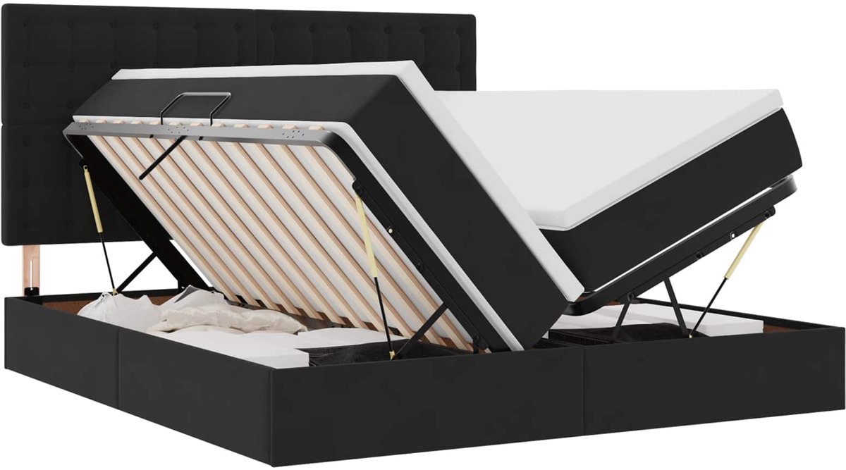 vidaXL LED - opbergbed - met - matras - Zwart - 200 - x - 200 - cm - Fluweel