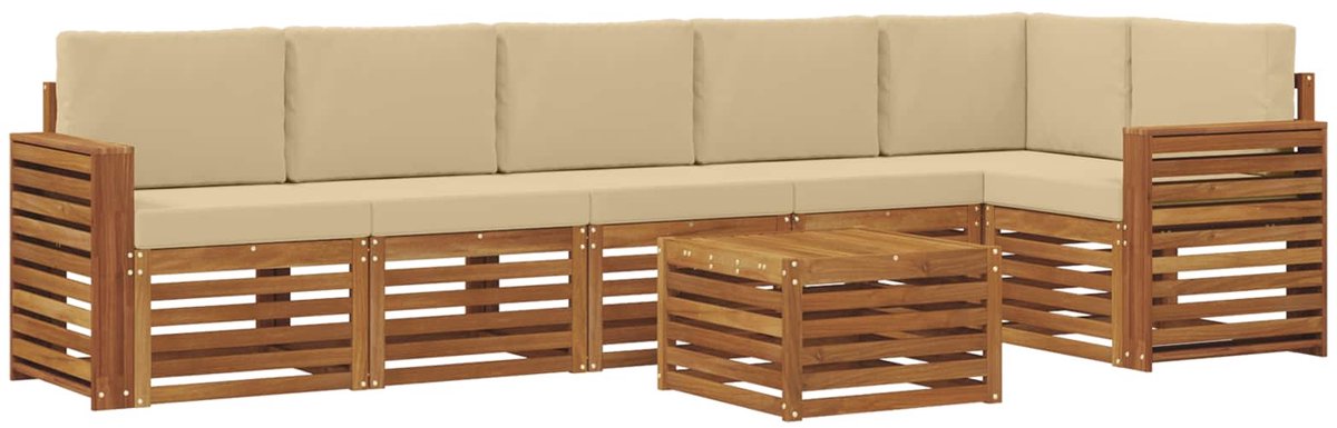 vidaXL Buiten - bank - set - 7 - st - 6-zits - Natuurlijk - en - Beige Natuurlijk en Beige