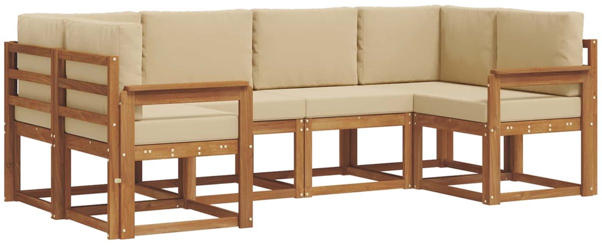 vidaXL Buiten - bank - set - 6 - st - 6-zits - Natuurlijk - en - Beige Natuurlijk en Beige