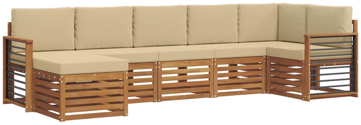 vidaXL Buiten - bank - set - 7 - st - 6-zits - Natuurlijk - en - Beige Natuurlijk en Beige