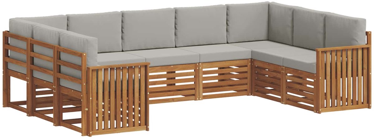 vidaXL Buiten - bank - set - 9 - st - 9-zits - Naturel - en - lichtgrijs Naturel en lichtgrijs