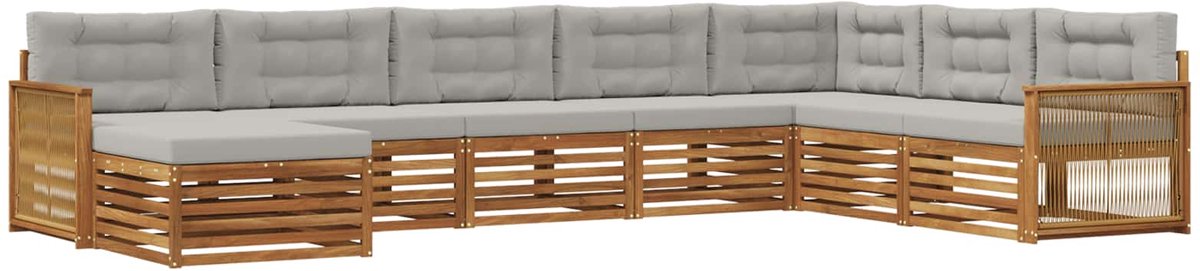 vidaXL Buiten - bank - set - 8 - st - 7-zits - Naturel - en - lichtgrijs Naturel en lichtgrijs