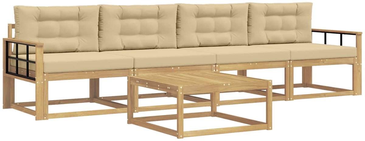 vidaXL Buiten - bank - set - 4 - st - 4-zits - Wit - en - Beige Wit en Beige