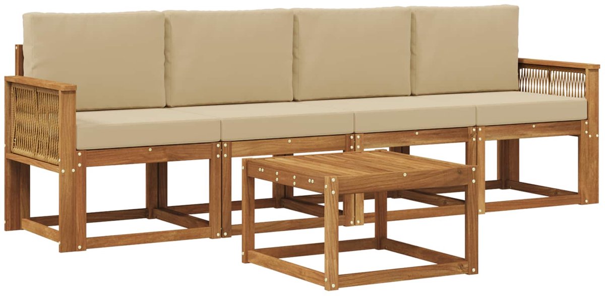 vidaXL Buiten - bank - set - 5 - st - 4-zits - Natuurlijk - en - Beige Natuurlijk en Beige
