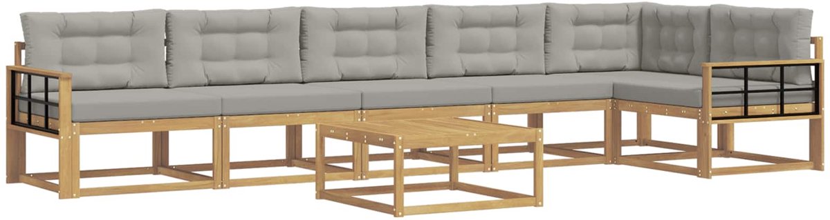 vidaXL Buiten - bank - set - 7 - st - 6-zits - Wit - en - Lichtgrijs - Polyester Wit en lichtgrijs