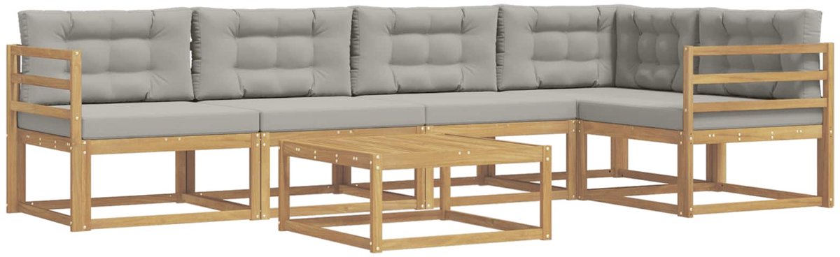 vidaXL Buiten - bank - set - 6 - st - 5-zits - Wit - en - Lichtgrijs - Polyester Wit en lichtgrijs