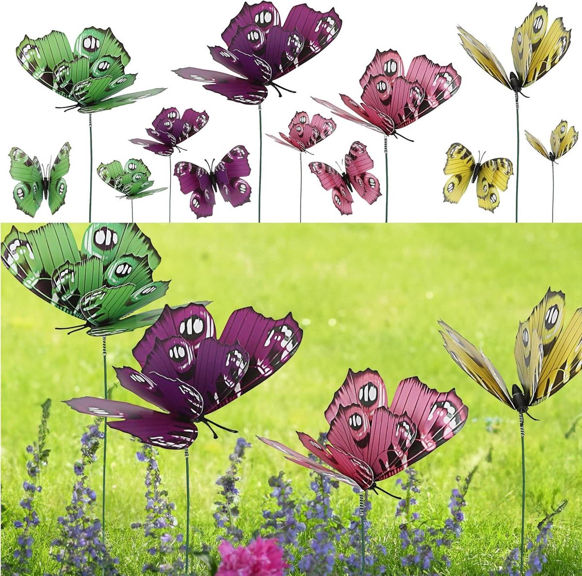 Tuinstekers Vlinder - Bloemsteker Decoratie - Tuin Verfraaien - 3D Vlinder Ontwerp - H45cm - Meerkleurig