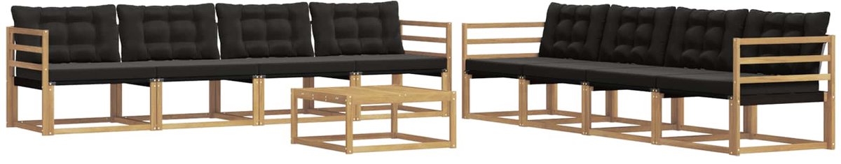 vidaXL Buiten - bank - set - 9 - st - 8-zits - Wit - en - zwart Wit en zwart
