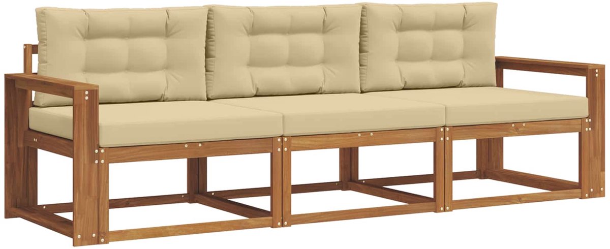 vidaXL Buiten - bank - set - 3 - st - 3-zits - Natuurlijk - en - Beige Natuurlijk en Beige