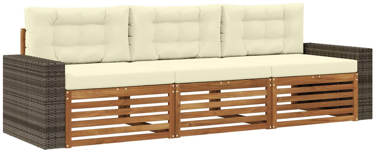 vidaXL Buiten - bank - set - 3 - st - Natuurlijk - en - Crème - Polyester Natuurlijk en crème