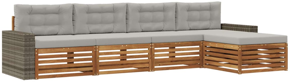 vidaXL Buiten - bank - set - 5 - st - 4-zits - Naturel - en - lichtgrijs Naturel en lichtgrijs
