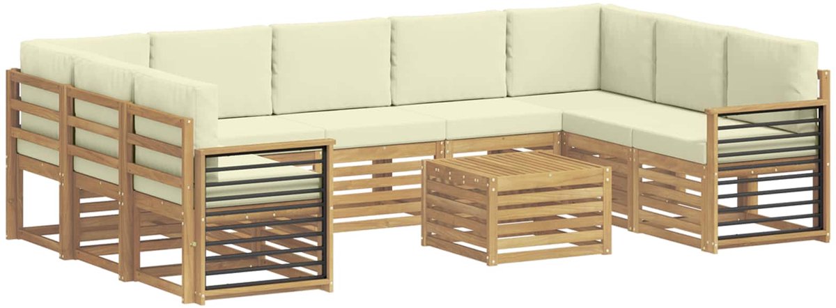 vidaXL Buiten - bank - set - 10 - st - 9-zits - Wit - en - crèmekleurig - Polyester Wit en crèmekleurig