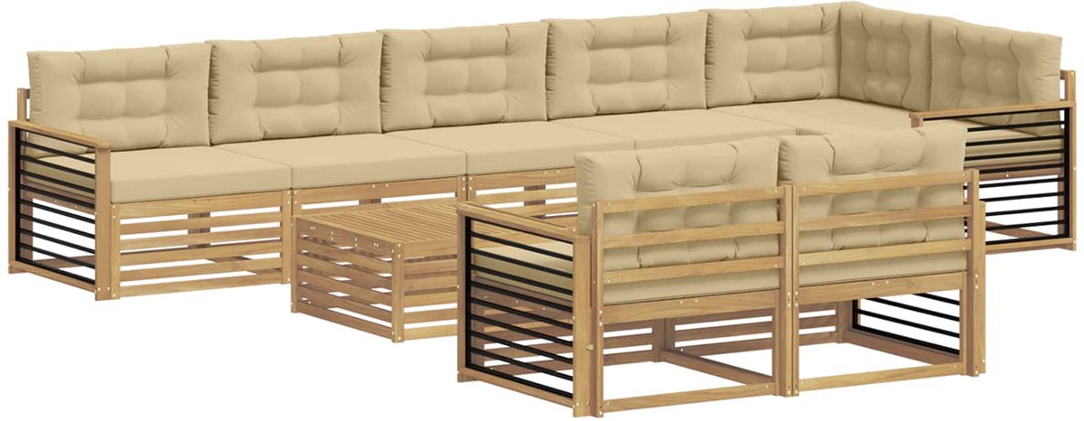vidaXL Buiten - bank - set - 9 - st - 8-zits - Wit - en - Beige - Polyester Wit en Beige