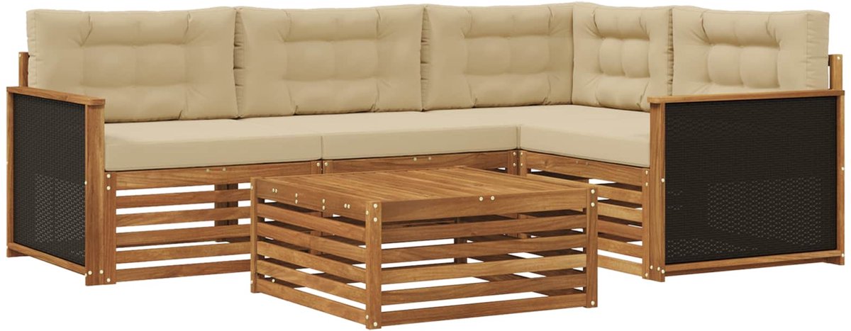 vidaXL Buiten - bank - set - 5 - st - 4-zits - Natuurlijk - en - Beige Natuurlijk en Beige