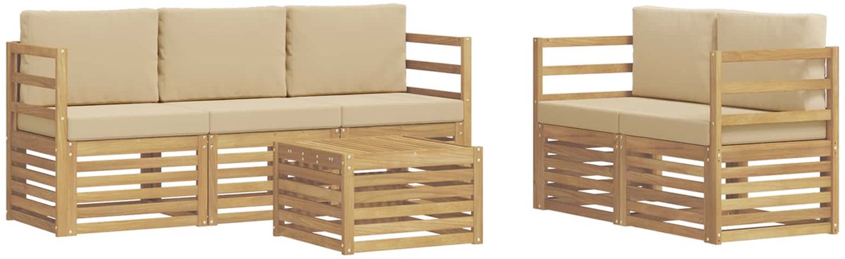 vidaXL Buiten - bank - set - 6 - st - 5-zits - Wit - en - Beige - Polyester Wit en Beige