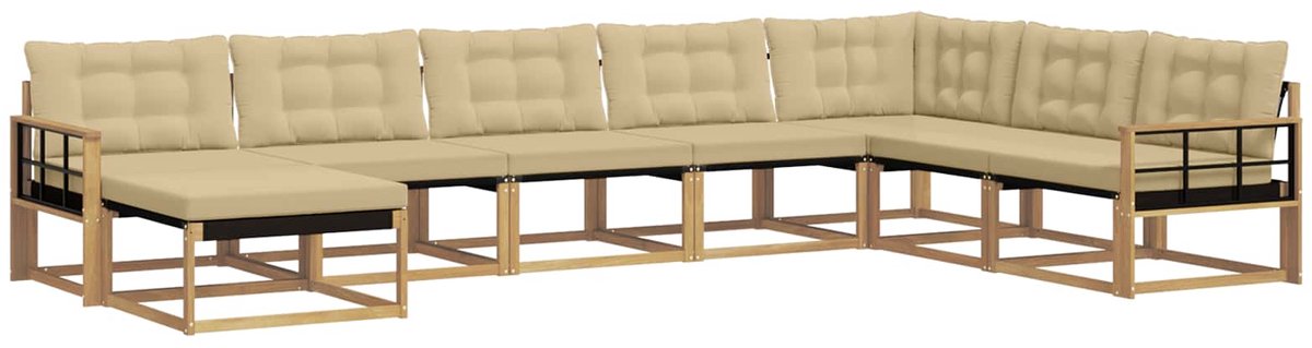 vidaXL Buiten - bank - set - 8 - st - Wit - en - Beige - Massief - Acacia - Hout Wit en beige