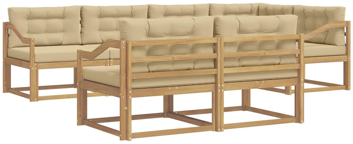 vidaXL Buiten - bank - set - 6 - st - 7-zits - Wit - en - Beige - Polyester Wit en Beige