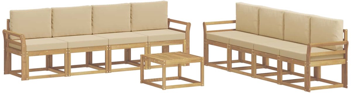 vidaXL Buiten - bank - set - 9 - st - 8-zits - Wit - en - Beige Wit en Beige