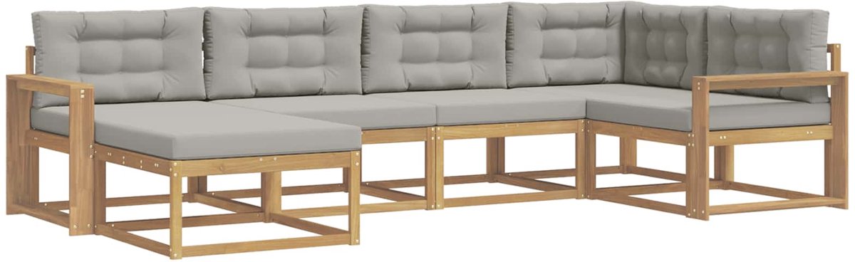 vidaXL Buiten - bank - set - 6 - st - 6-zits - Wit - en - Lichtgrijs - Polyester Wit en Lichtgrijs